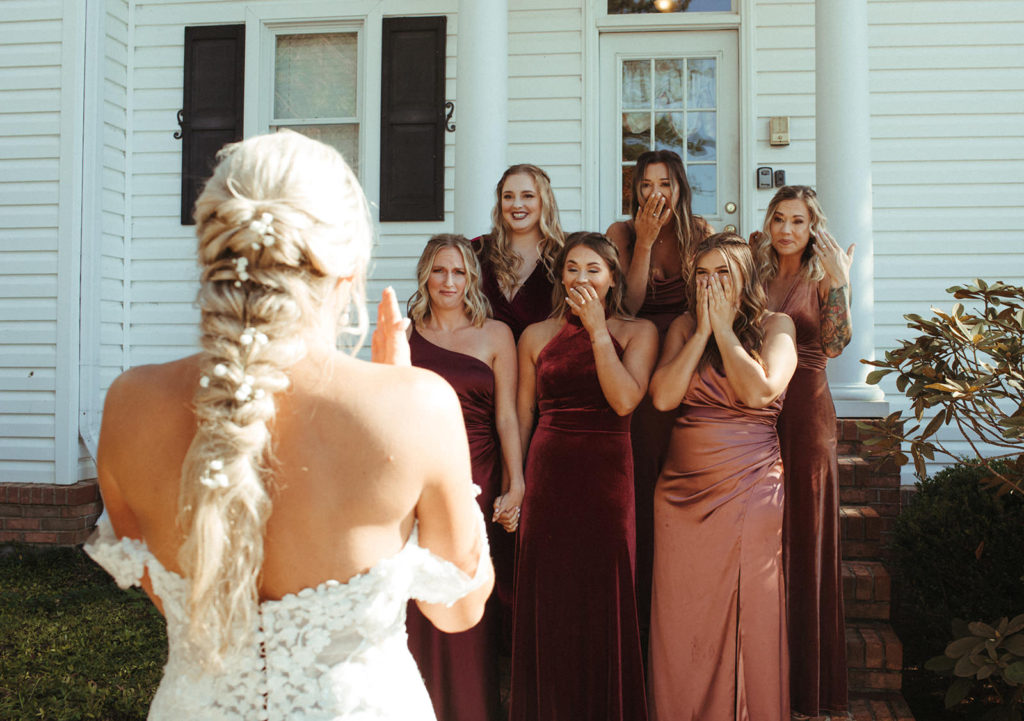 bridesmaid first look at Taylor Estate in Rome Georgia