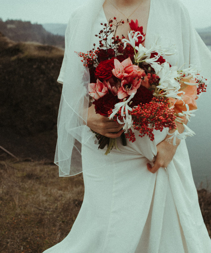 a bride's bouquet in the columbia river gorge