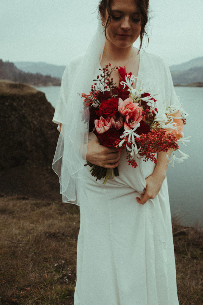 a bride's bouquet in the columbia river gorge