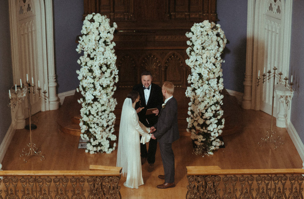 couple shares their vows during their wedding in Vancouver Washington