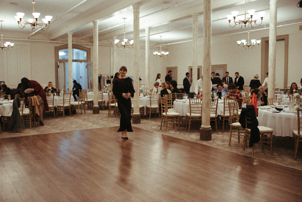 guests enjoy the reception at the Academy during a winter wedding in Vancouver Washington